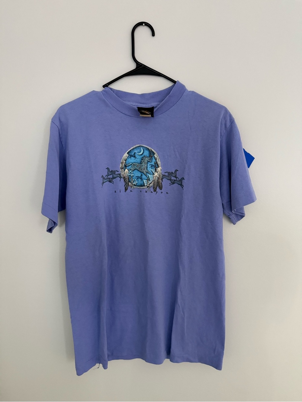 This is vintage 1990s Prairie Mountain "Zion Canyon" horse graphic t-shirt